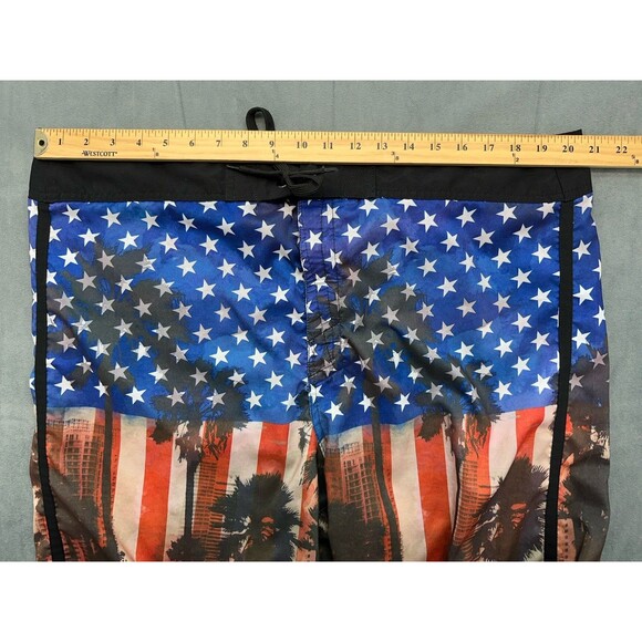 Joe Boxer Board Shorts Men's 40 Retro Tropical Stars Patriotic Unlined Blue Red - Picture 10 of 10
